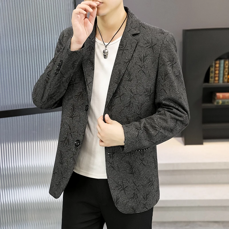 

New Men's Fashion trend Business Gentleman Elegant British Style Print Slim-fit Casual Trend Letter Wedding Korean Blazer