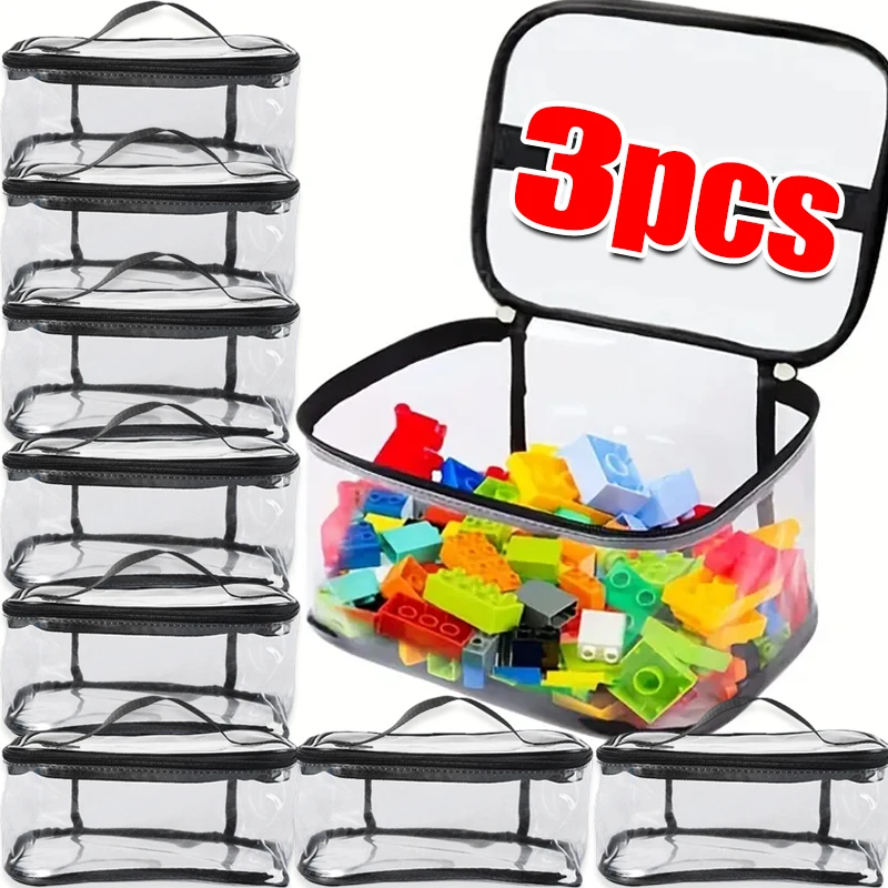 

Handheld PVC Transparent Makeup Bags Toy Storage Bags Large Capacity Puzzle Block Storage Bag Plastic Travel Storage Bag