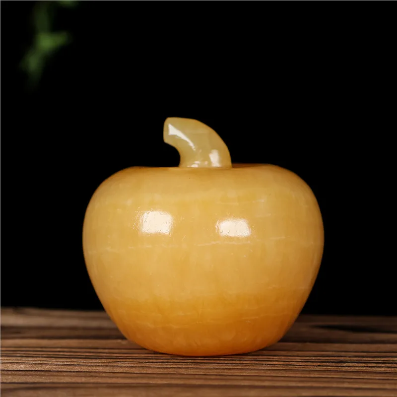 Natural jade apple ornament, home mascot, creative craft, decoration for living room, study, desktop, housewarming gift