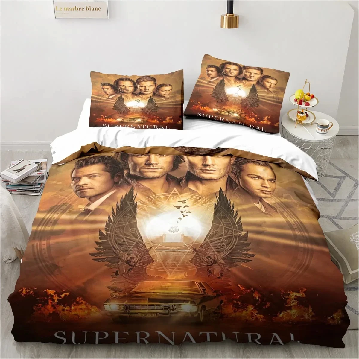 3D Print Supernatural Logo Bedding Set,Duvet Cover Comforter Bed Set Quilt Cover Pillowcase,King Queen Twin Size Boys Girl Adult