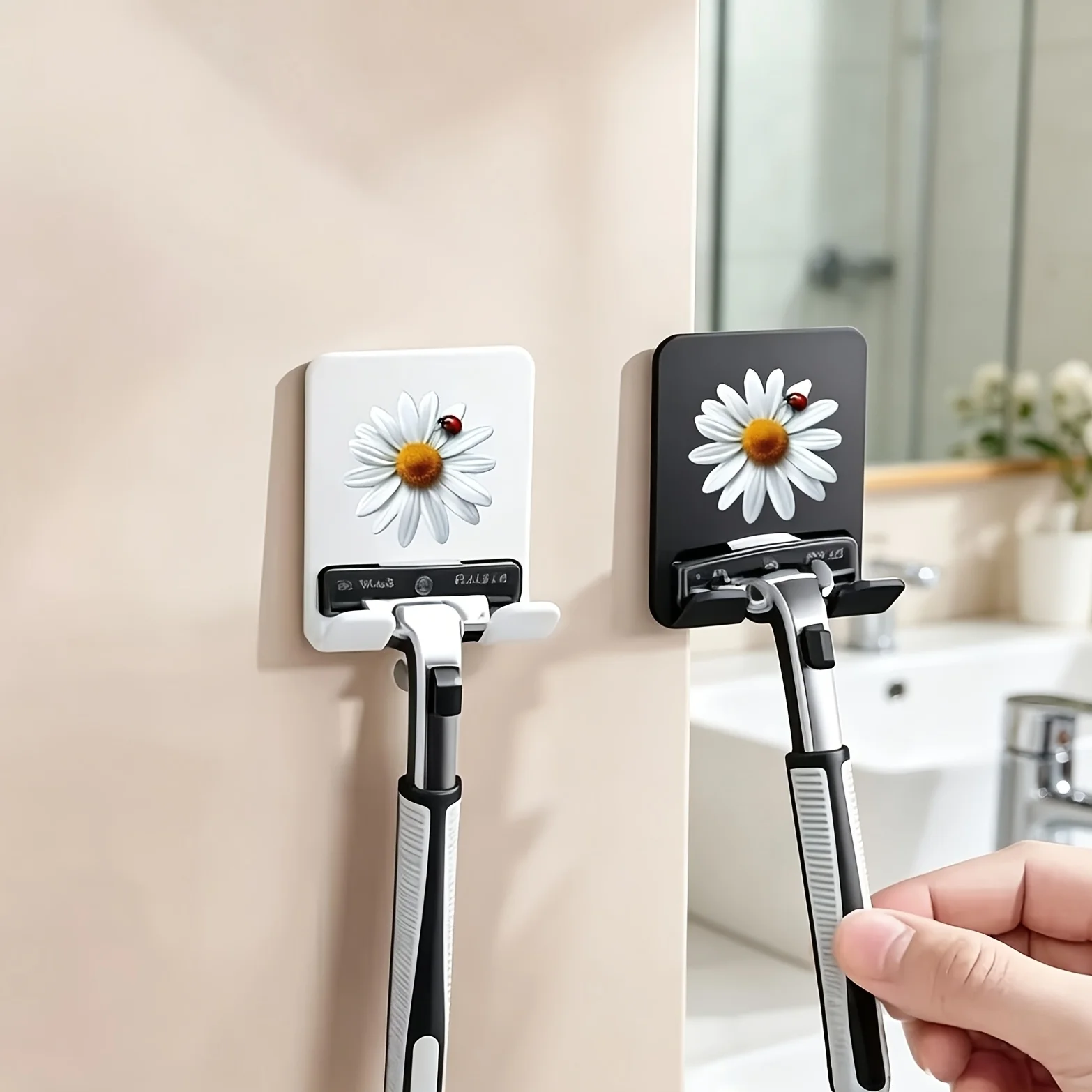 Bathroom Manual Shaving Razor Holder Beard Storage Rack No Drilling Strong Traceless Hooks Razor Stand Organizer
