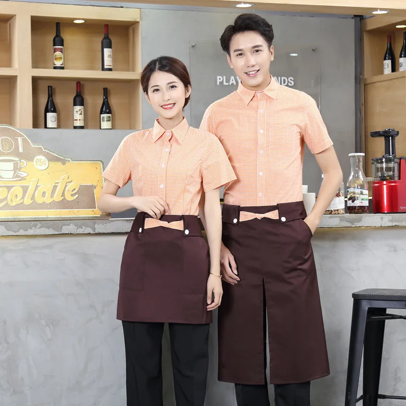 

Wholesale Spot Supply Hotel Waiter Short Sleeve Western Restaurant Work Clothes Small Apron Internet Coffee Water Bar Dessert Sh