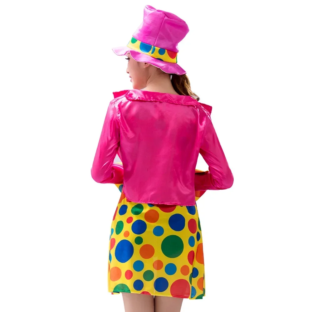 Adult Rainbow Circus Clown Costume for Women Funny Joker Girls Birthday Carnival Party Outfit Sweet Clothes No Wig