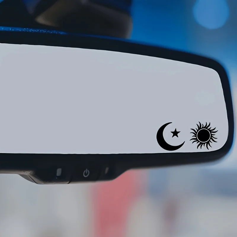 Cute Moon & Sun Pattern Vinyl Sticker, Positive Decor for Car Rearview Mirror, Door Wall, Motorcycle Helmet & Makeup Mirror