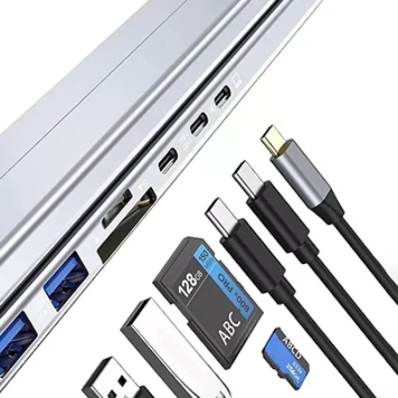 Base para Laptop USB-C 8 en 1 de Última Generación con Puerto de Conexión, Base USB C Estándar, Soporte Plegable para Tablet, Adaptador Instantáneo Tipo C