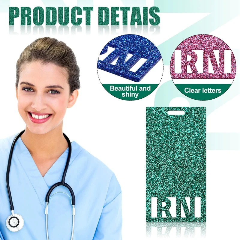 8 Pcs Registered Nurse RN Glitter Badge 5.7X11cm Badge Holder RN ID Badge Card For Nurse Coworkers Nursing Students