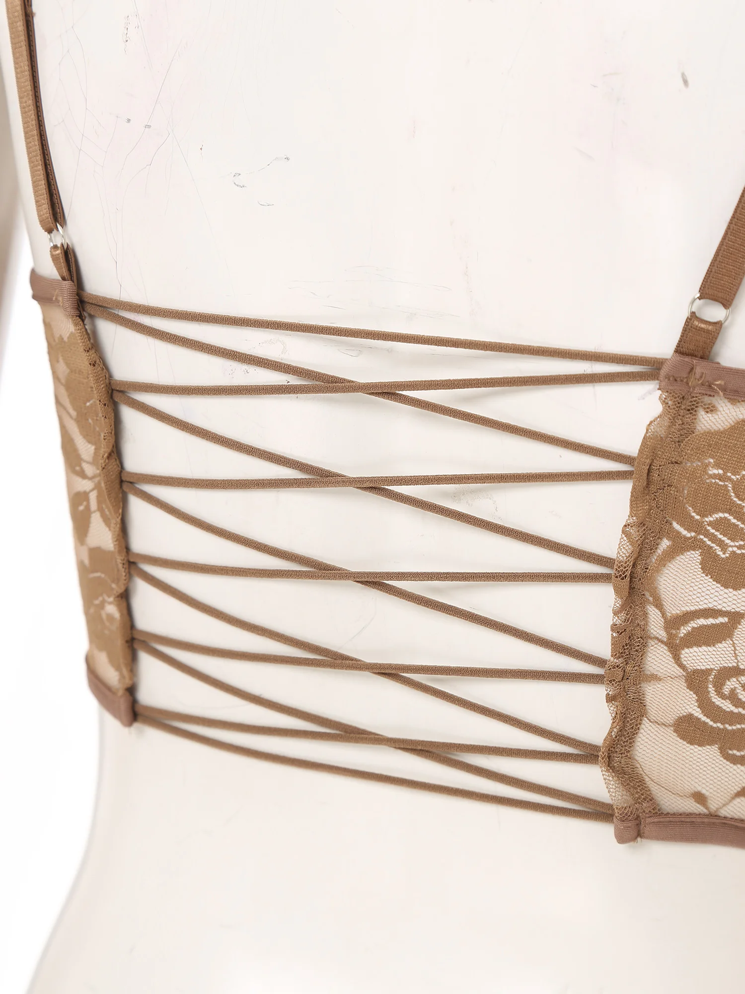 Sexy Gothic Lace Slim Crop Top Spaghetti Strap Sheer Backless Camisole Vest Fishbone Corset Lingerie Rave Parties Club Wear