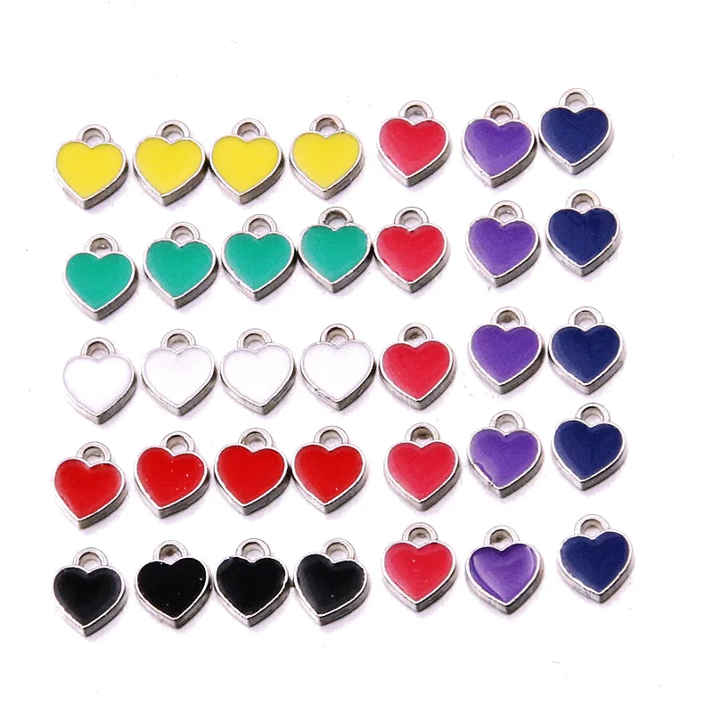 50PCS 6*8mm 10 Color Alloy Colorful Enamel Love Heart Pendant  Enamel Women Necklace Earrings Jewelry Making Material