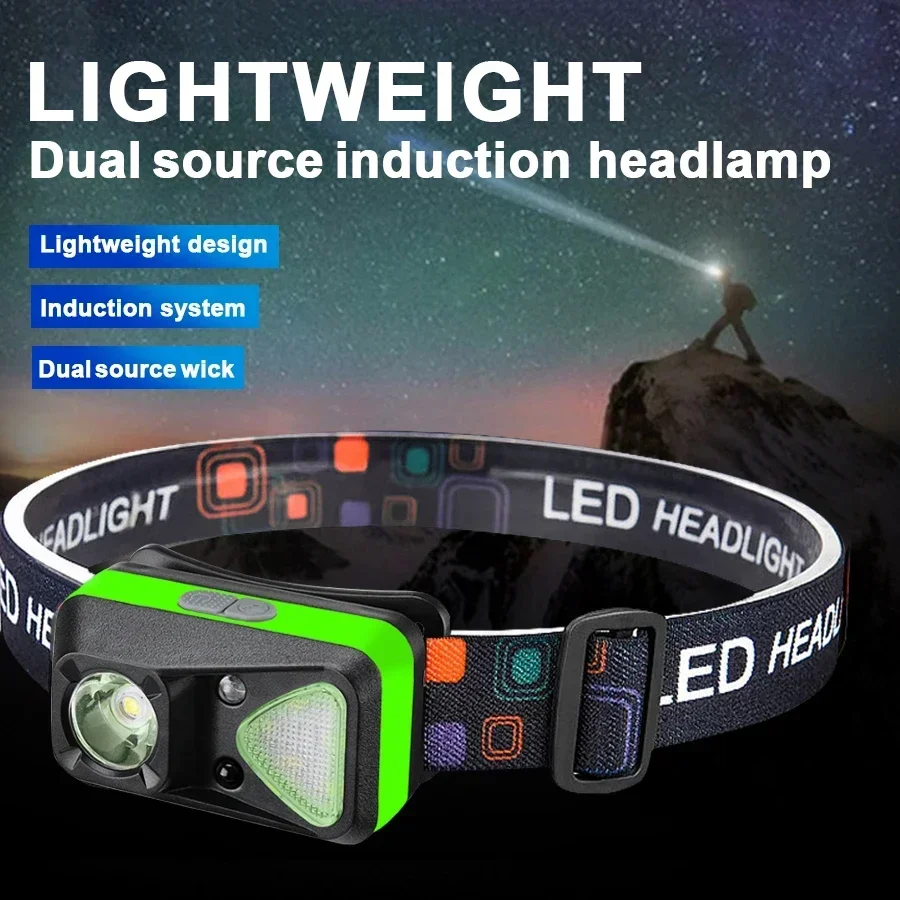 

D5 Induction Headlamp LED Sensor Head Lamp Built-in Battery Flashlight USB Rechargeable Head Torch 6 Lighting Modes Headlight