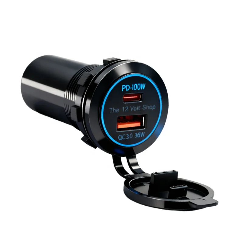 

12V 24V Auto Type-C 100W PD Charger 36W QC3.0 USB-A Port Dual Port Car Charger for Mobile Phone and Computer