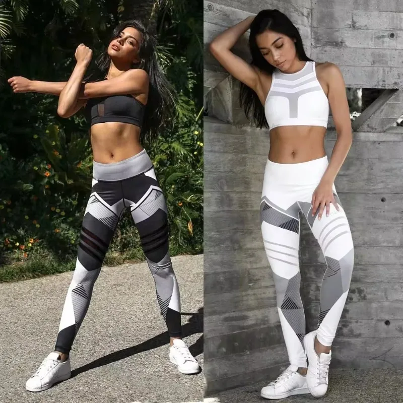 Women Quick Dry Sport Fitness Leggins Geometric Printed Sports Pants Yoga Pants Leggings Slim Tights Trousers For Women S-XXXL