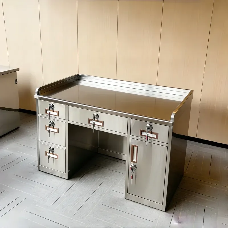304 Stainless Steel Computer Desk with Drawers Thickened Office Writing Table Dust Free Workshop Workbench for Home Study