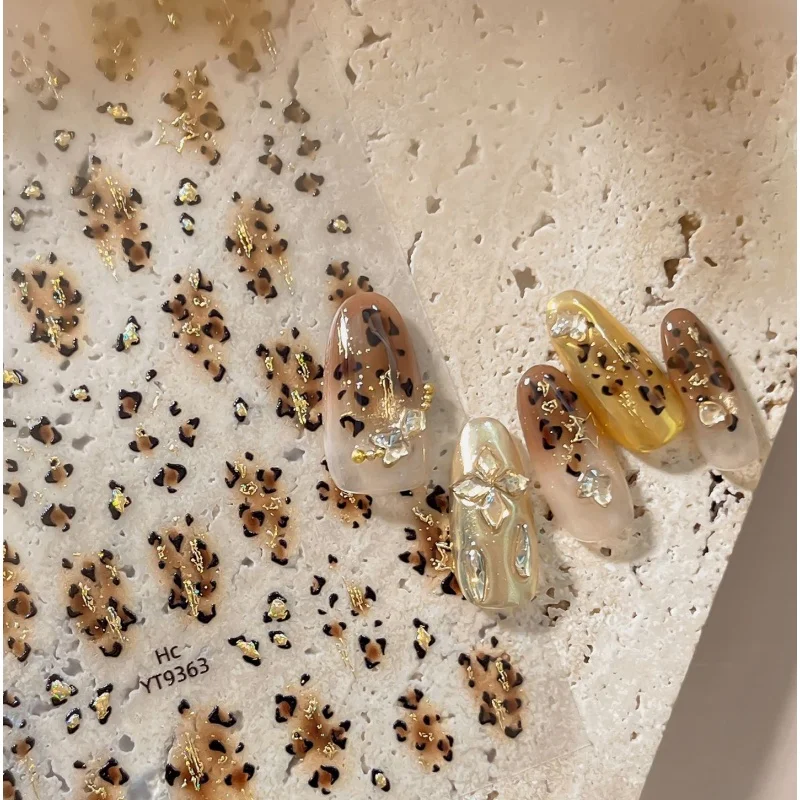 Retro Leopard Print Nail Sticker Brown Black Spots Gold Foil Pattern Design Self-adhesive Nail Art Decoration Sticker Accessorie