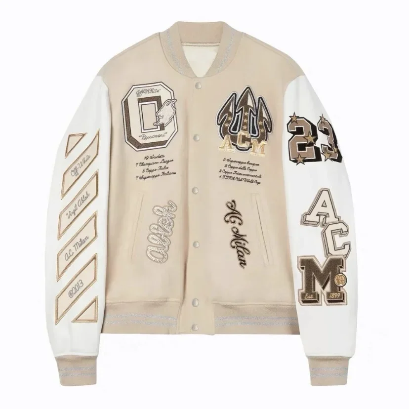 Trendy Soccer Fashion New Men's Embroidered Bomber Jacket Hip Hop Letter Splicing Leather Baseball Clothing Y2K Jacket