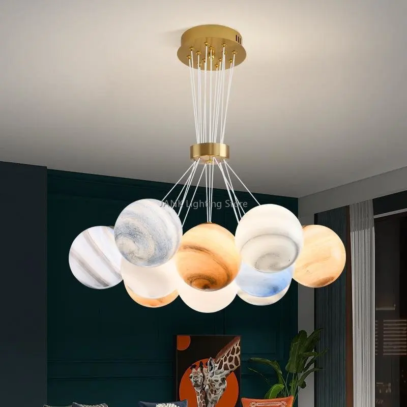 Nieuw ontwerp 3D-geprinte acryl bubble ball hanger kroonluchter voor kinderkamer eetkamer eiland gekleurde planeet LED Factory Outlet