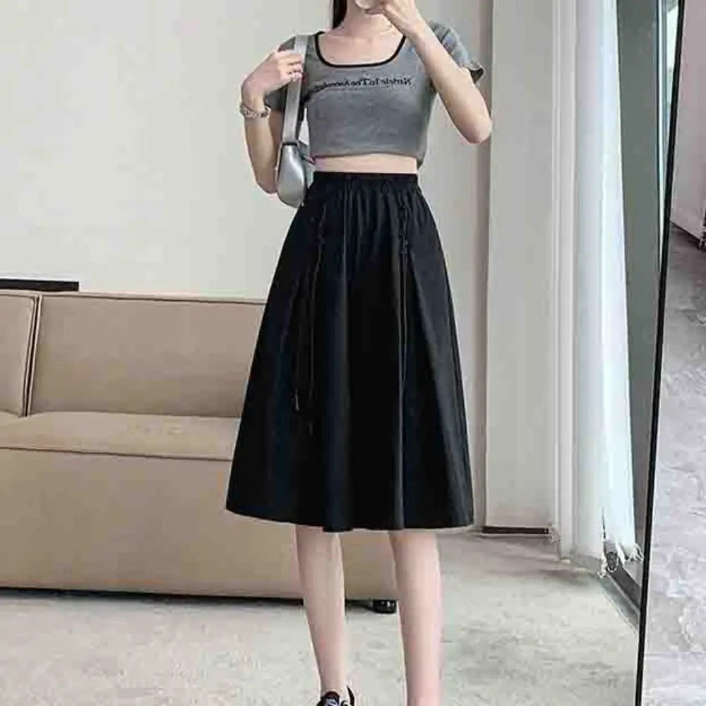 

Soft Lace Up Wide Leg Shorts Women Knee High Solid Color High Waist Shorts Pleated Casual Loose Short Pants Daily