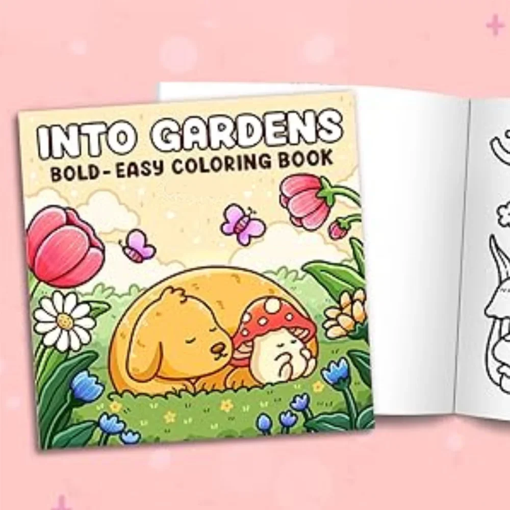 Into the Garden: A bold and simple coloring book for adults and teens featuring plants, flowers and cute animals