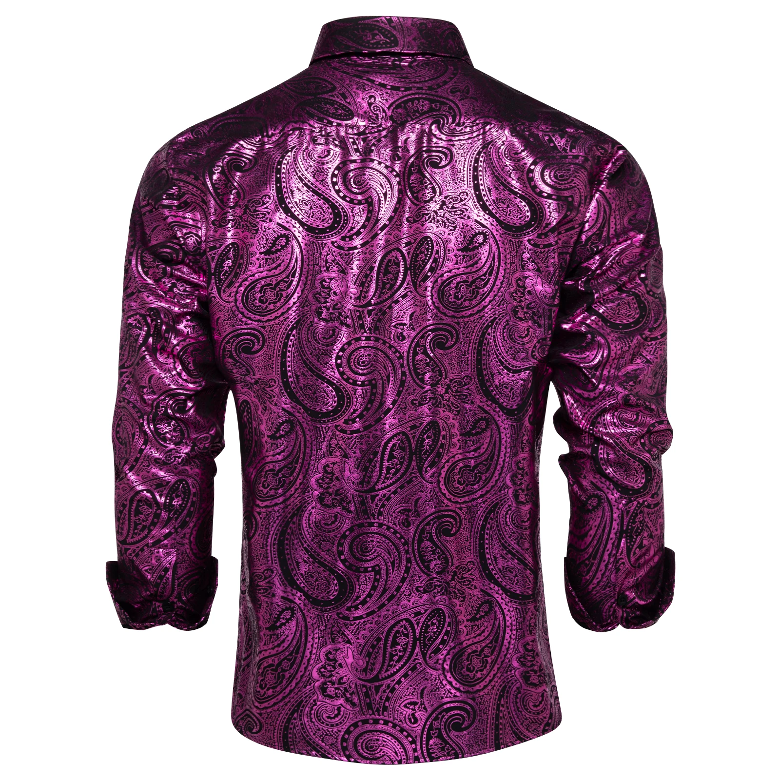 Luxury Purple Gilding Paisley Shirts for Men Long Sleeve Social Prom Party Men Clothing Button Down Collar Formal Dress Shirt