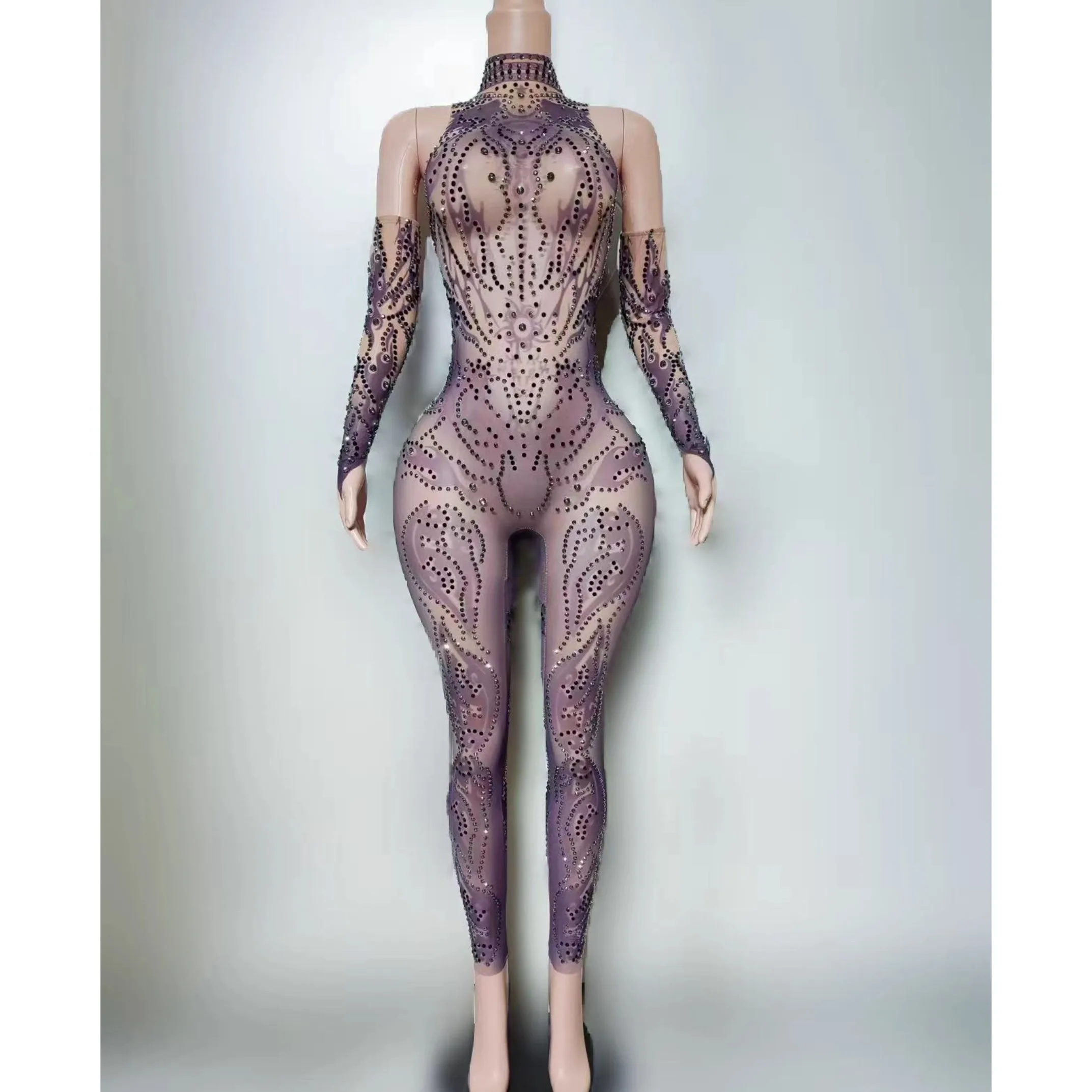 2025 Sexy Nachtclub DJ Bar Prestaties Diamond Mesh Perspectief Jumpsuit Vrouwen DS Gogo Dansers Stage Drag Queen Kostuums DN21882