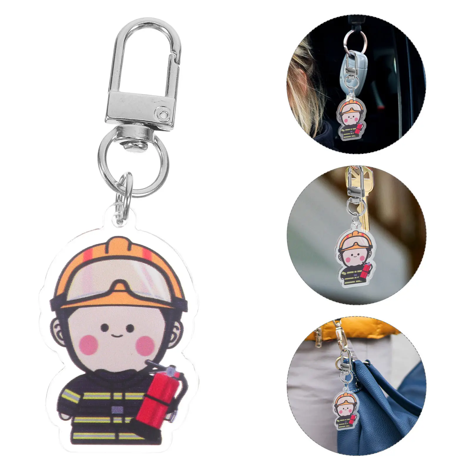 Firefighter Key Ring Acrylic Cartoon Fireman Keychain Backpack Charm Firefighter Party Favors Firemen Gift