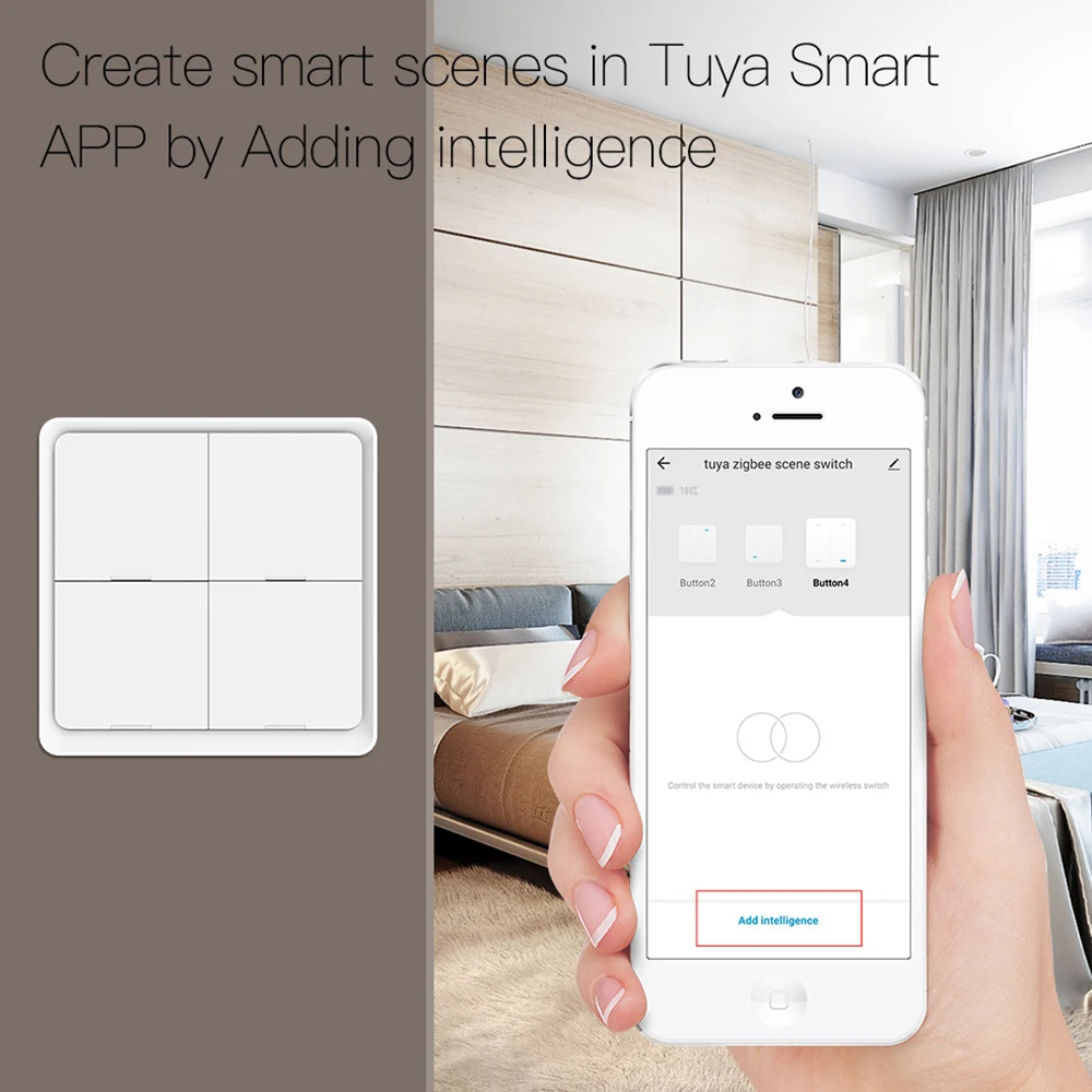 Elegant Tuya ZigBee Scene Switch Up to 12 Scenes Wireless Push Button Smart Home Remote Controller 1234Gang Battery Power Switch