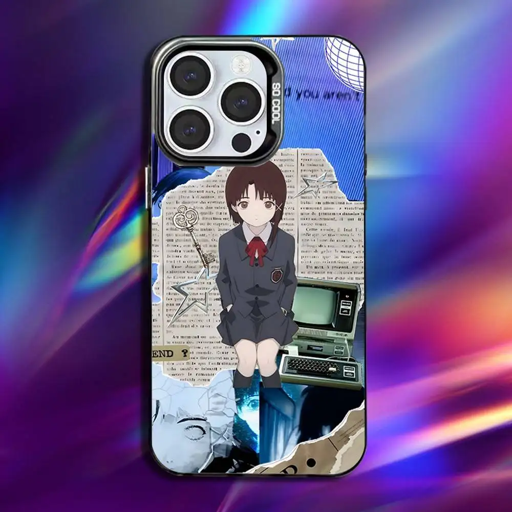 التجارب التسلسلية L-Lain جراب هاتف آيفون 17,16,15,14,13,12,11,Pro,Max,Plus,Mini,XS,SE مضاد للسقوط أسود غير لامع مصد صلب