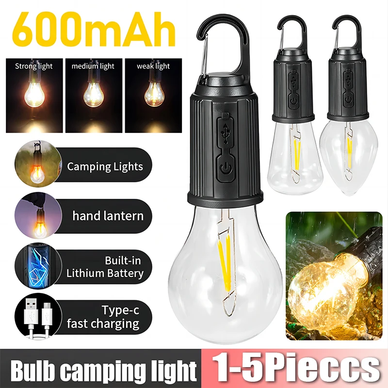 Outdoor USB Rechargeable LED Lamp Bulbs High Brightness Emergency Light Hook Up Camping Fishing Portable Lantern Night Lights