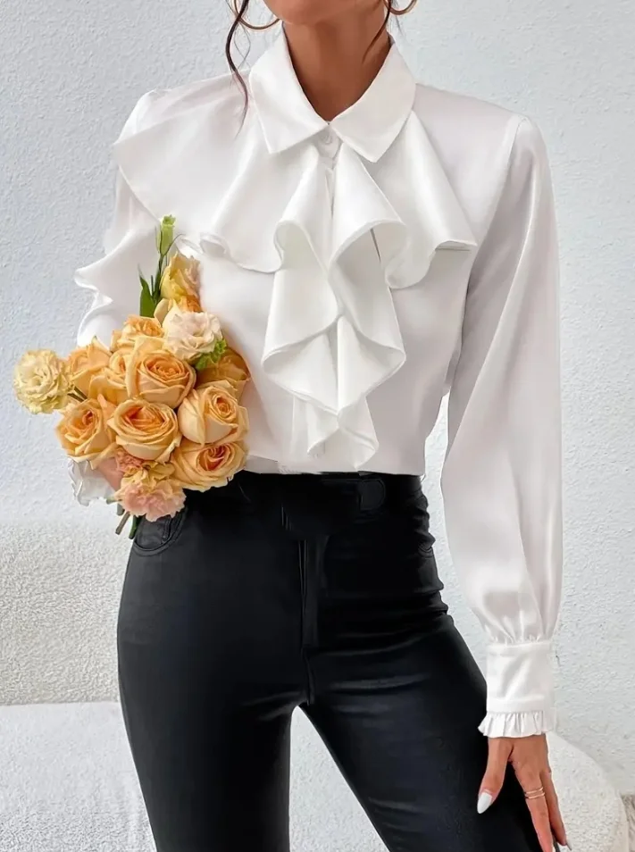 

Women's Blouses Trend 2024 Fashionable Design with Ruffle Edge Layered Decorative Shirt for Women Women's Elegant Blouse