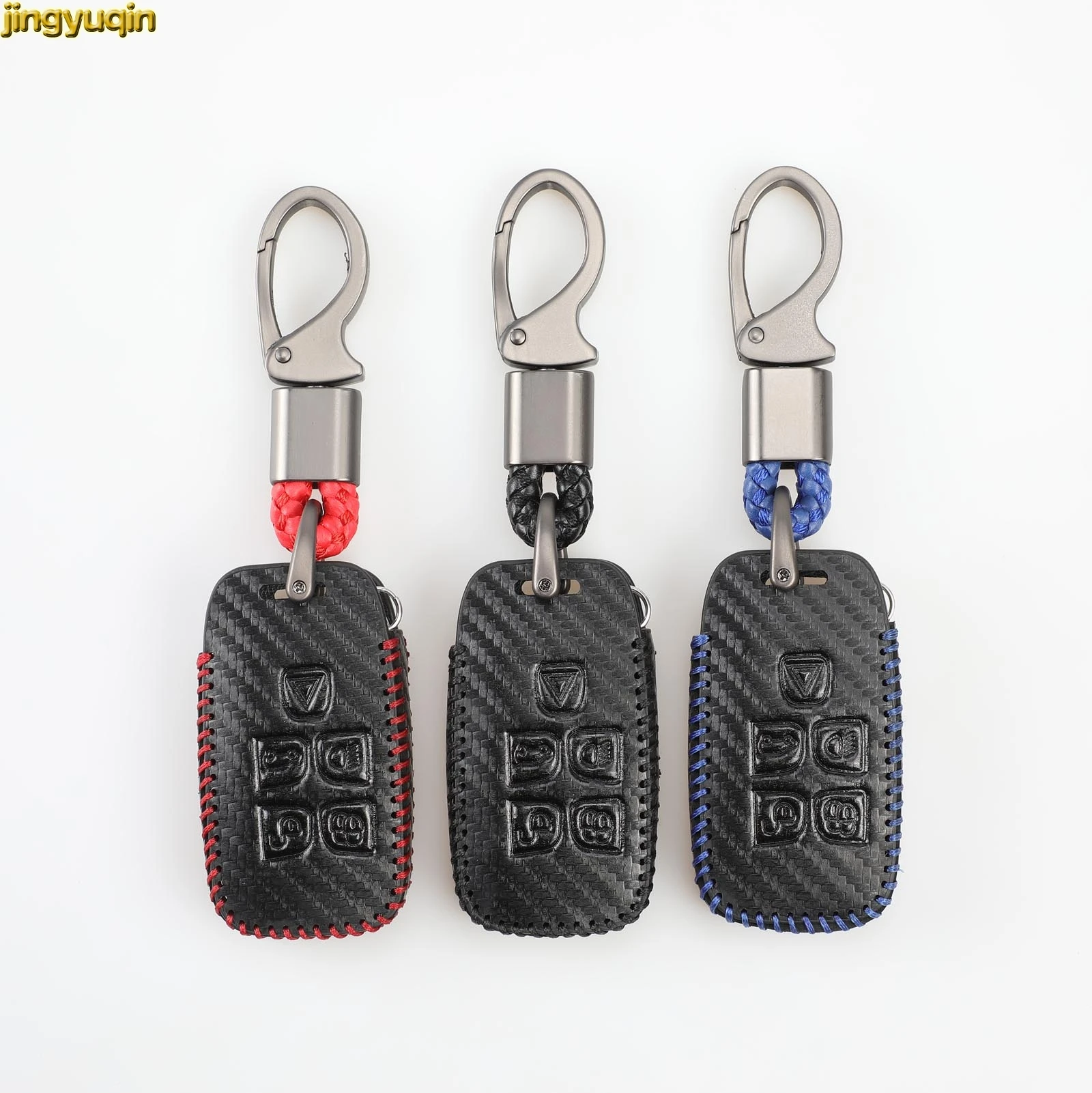 Jingyuqin Leather Carbon Remote Key Case for Land Rover A9 Range Rover Evoque Freelander 2 Jaguar XE XJ XJL XF C-X16 V12 Guitar