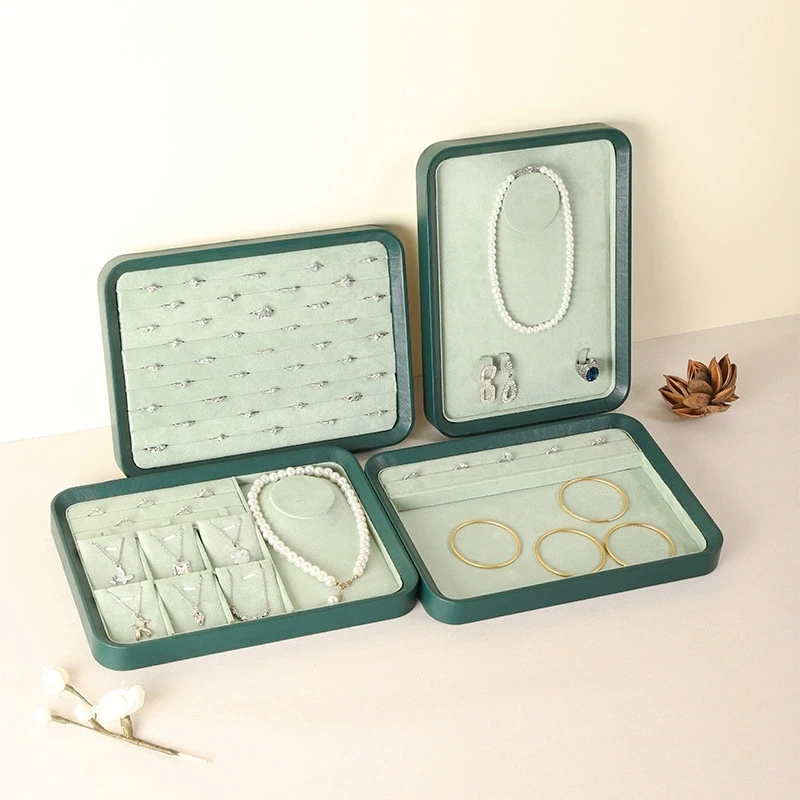 

1pc Fashion Green Series Jewelry Tray Earrings Ring Necklace Pendant Bracelet Bangle Jewelry Storage Trays Counter Display Props