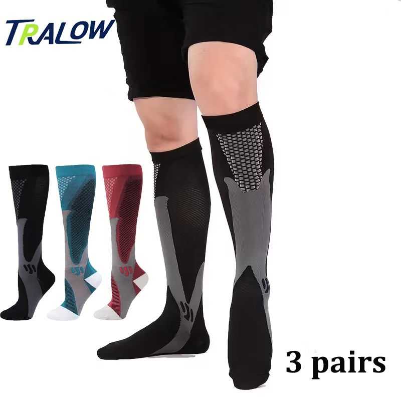 

TRALOW 3Pairs Unisex Compression Socks Improved Blood Circulation Musclefor Running,Hiking,Cycling,Marathon,Work-Sports Support