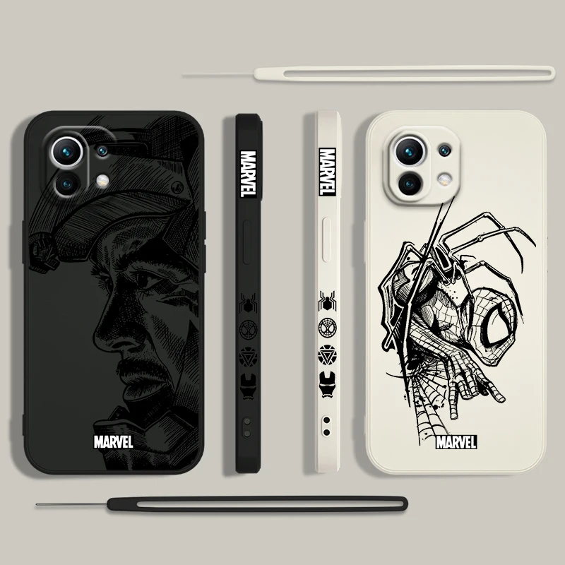 Marvel Iron Man Deadpool Phone Case For Xiaomi 14 13 12 11 10 T Pro Ultra Lite 5G Liquid Left Rope 5G Soft Cover