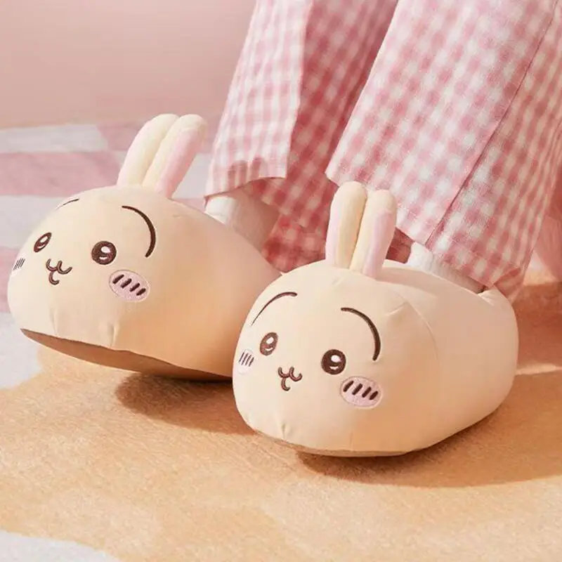 

Chikawa Fashion Couple Slippers Hachiware Fall & Winter Home Indoor Non-Slip Thick Sole Shoes Usagi Thick Warm Plush Slippers