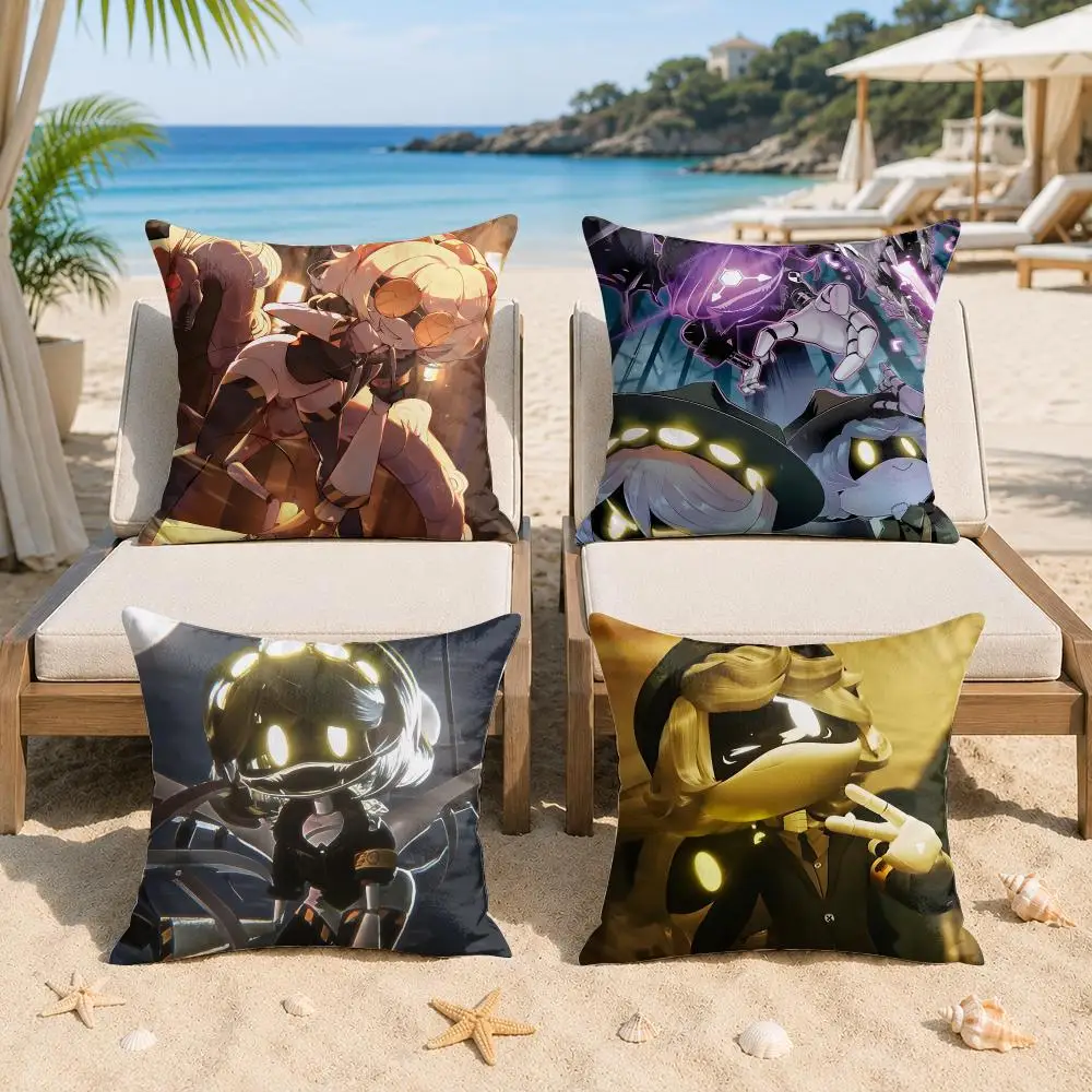 Cartoon M-Murder Drones Cushion Cover Silky Short Plush Invisible Zipper Dustproof Sofa Pillow Case For Home Decor