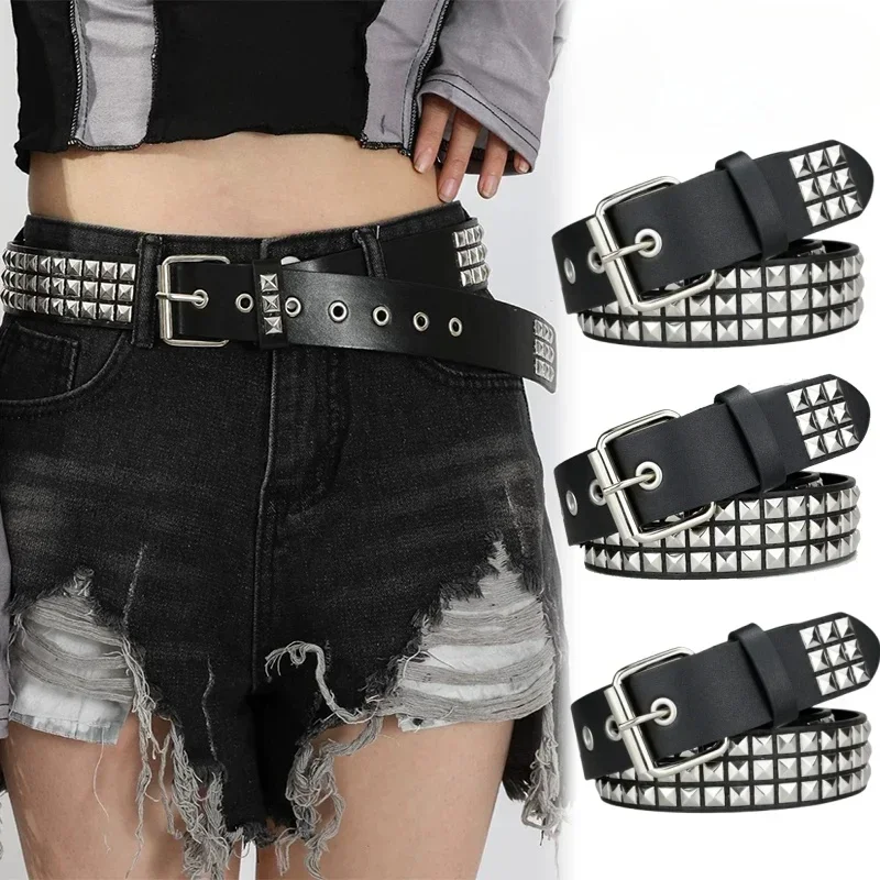 2024 New Square Bead Rivet Metal Pyramid Belt Men and Women Punk Hardware Jeans Belt Y2K Designer  Women's Belts