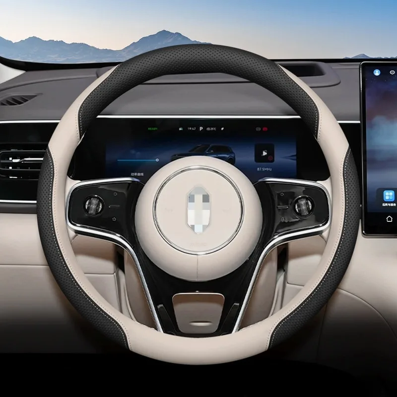 Nappa Leather Car Steering Wheel Cover for AITO M5 M7 M9 M6 M8 SERES 7 SERES 5 AITO Accessories Anti Slip Steering Wheel Covers 4