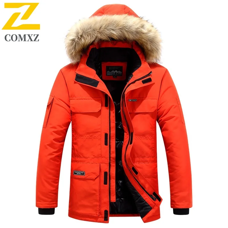 COMXZ 2025 Men Cotton-Padded Lined Fleece Hooded Jacket Winter Thickened American Style Windproof Thick Warm Outdoor Sports Coat
