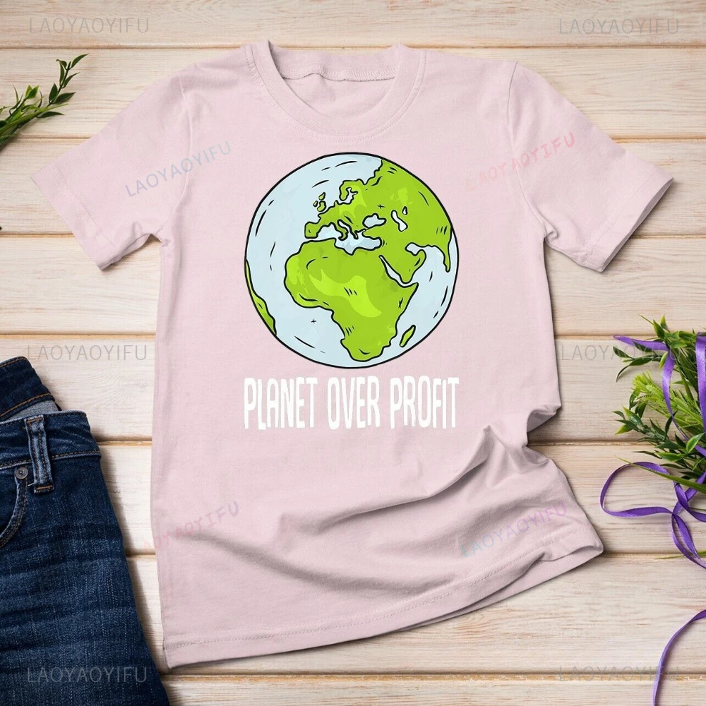 Planet Over Profit Recycle Save The Environment Earth Day T-shirt stampata Top Proteggi l'ambienteT-shirt Earth Tops