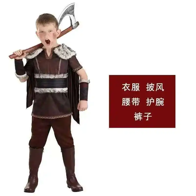 

New Halloween Children's Day Stage Performance Gathering Party Nordic Viking Boy Warrior Cosplay Costume