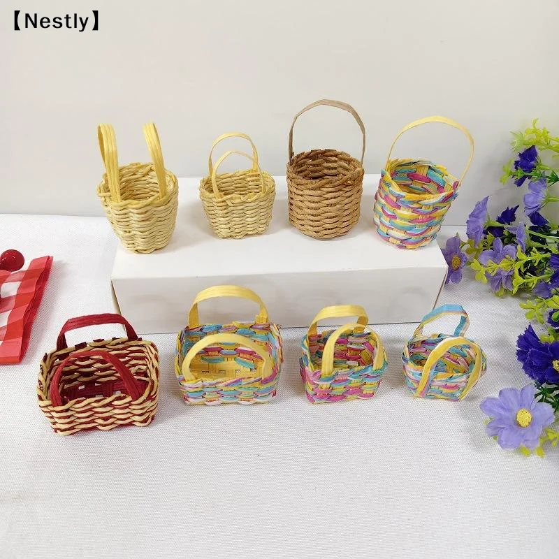 1Pcs Storage Basket Scene Props Dollhouse Mini Woven Flower Basket Carrying Basket Miniature Model Daily Necessities Decor〔Nest〕