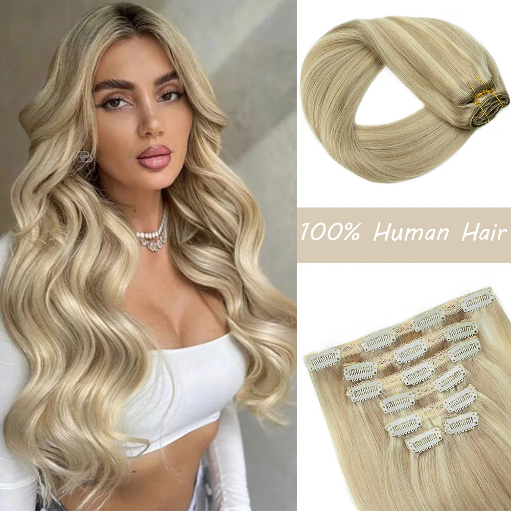 

Straight Clip In Human Hair Extensions Straight Natural Brown Black Human Hair Pieces For Women 7pcs Double Weft Clip Ins Hair