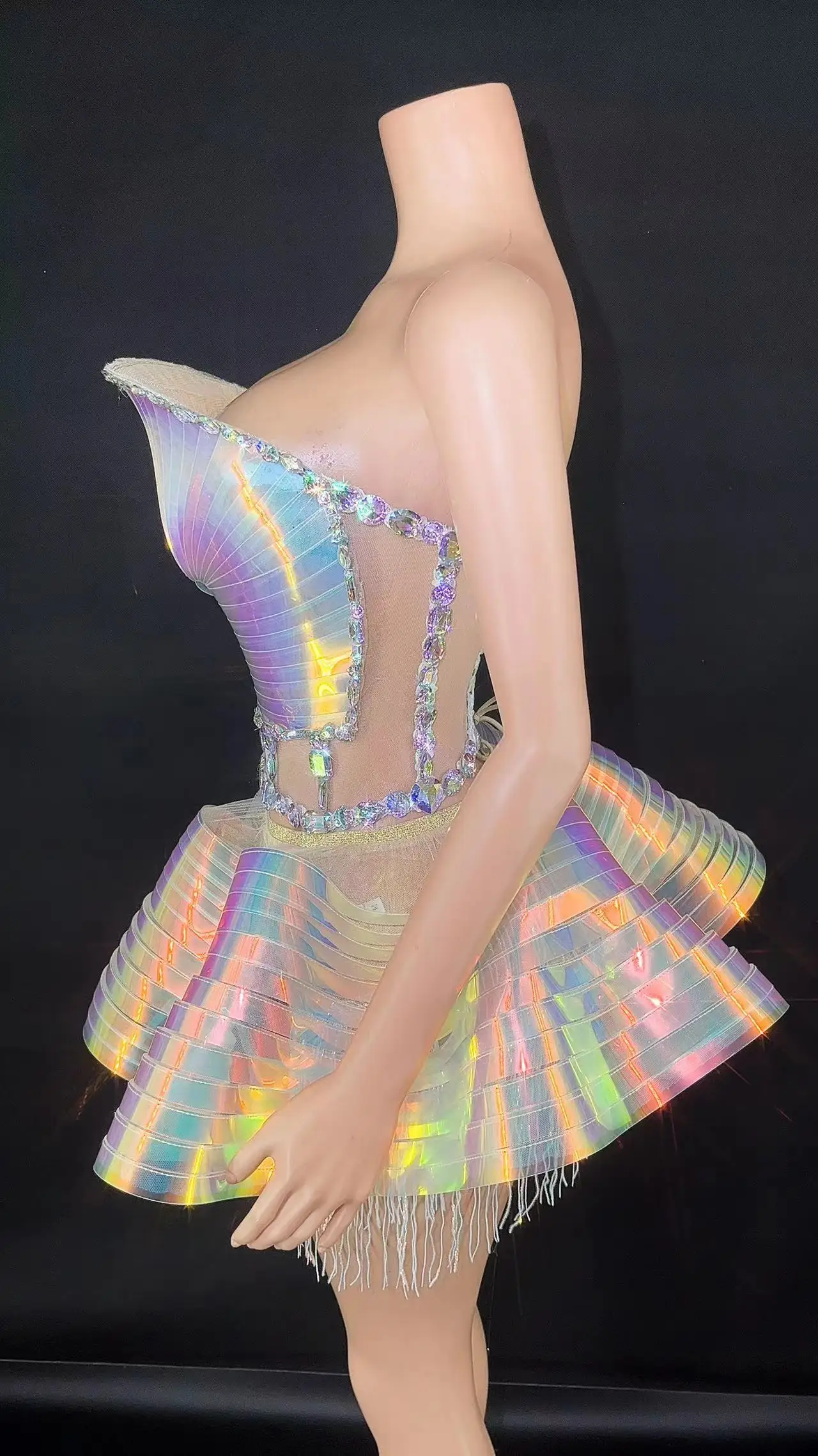 Imagem -06 - Vestido de Tubo Curto com Lantejoulas Brilhantes e Strass Sexy Show Stage Wear Performance Dance Costume Comemore Birthday Party