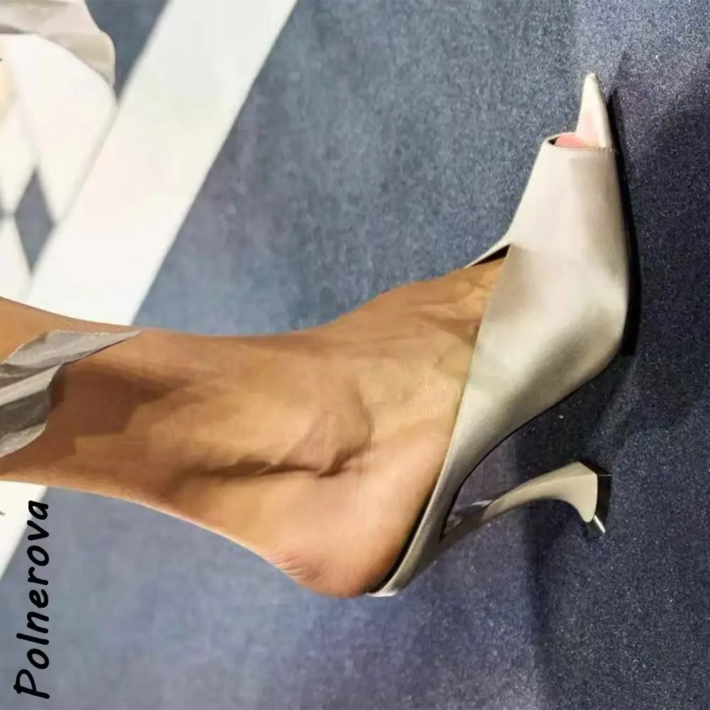 

Solid Strange Style Heels Slippers Pointy Peep Toe Slip On Stain Runway Shoes Women's Summer Fashion Elegant Outdoor Slippers