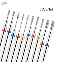 BNG 5Pcs Electric Cuticle Clean Bit 3/32'' Diamond Nail Drill Bit Pointed Burr Nail Art File for Milling Machine Manicure Cutter