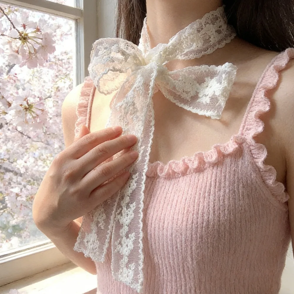 

150/200cm Long Women Lace Narrow Scarf Elegant Lace Floral Ribbon Silk Scarves Office Lady Belt Wrist Headbands Foulard Femme