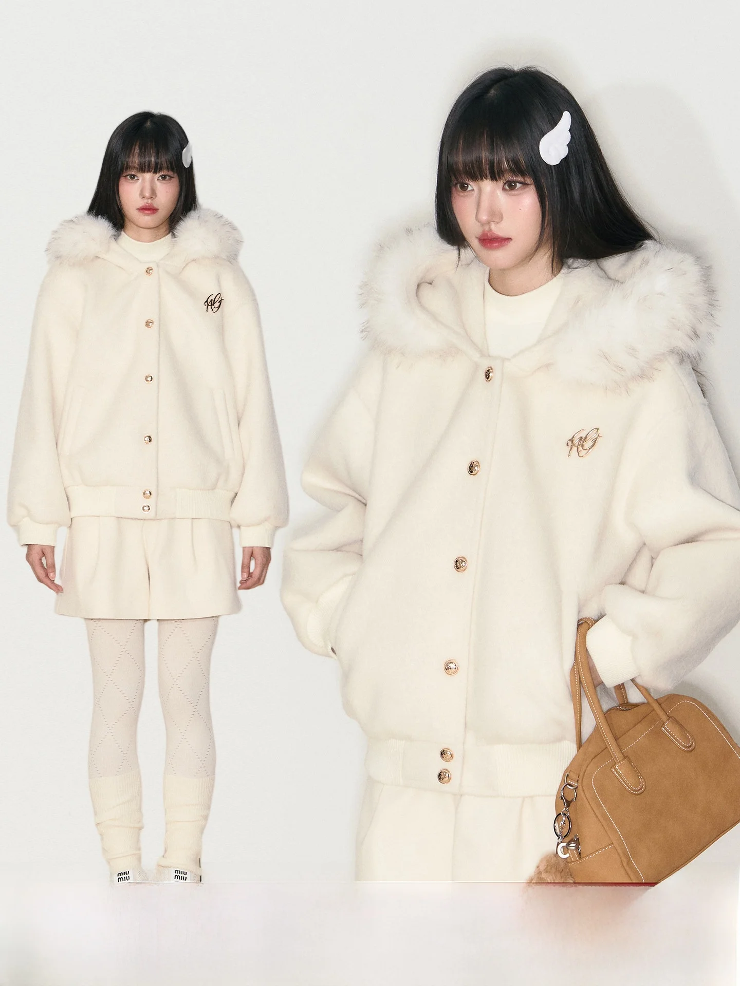 

NANGOON Original Design Woolen Coat with Hood Casual Warmth Wool Collar Loose Fit Outerwear for Young Women Winter Faion