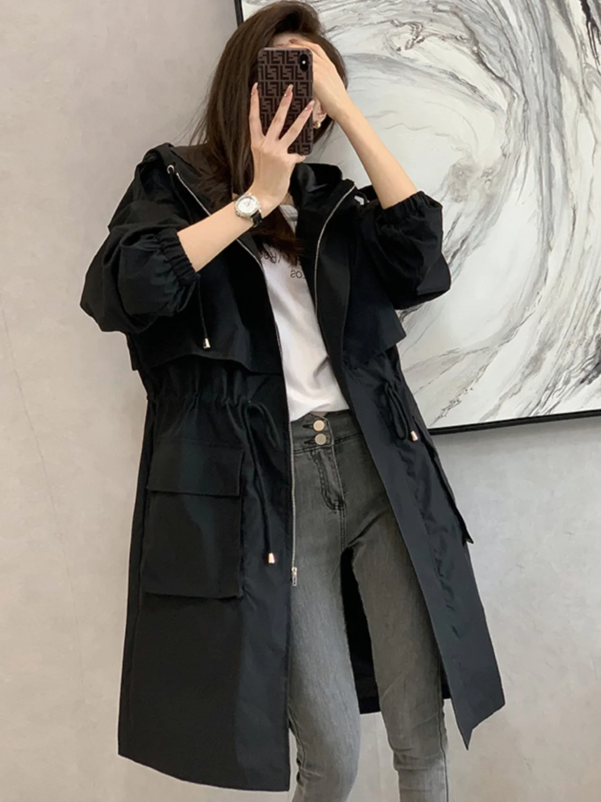 Women's Trench Coat Mid Length Long Length Spring & Fall 2024 New Arrival K-sle Loose plus Size Waist Fitted Figure Flatter...