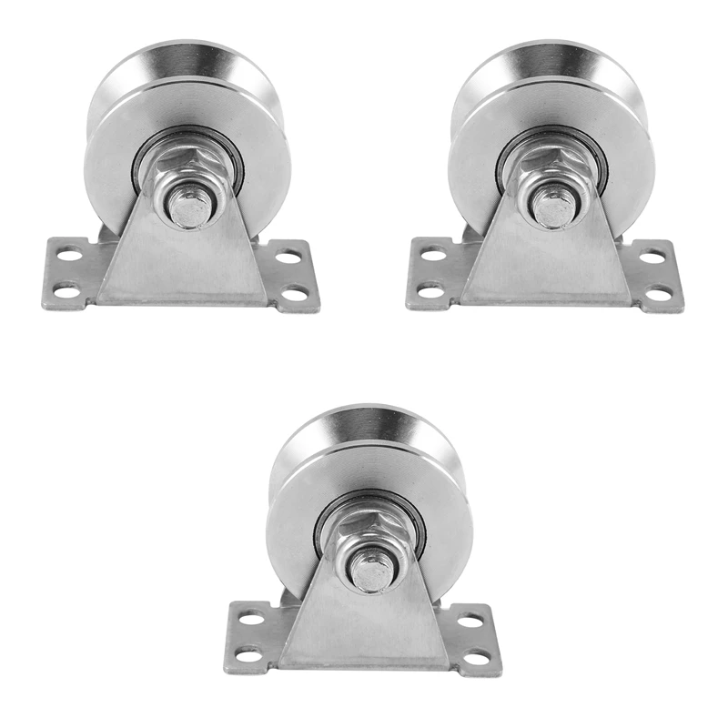 

3-Pack V-Type Stainless Steel Pulley Block Mute Bearings Groove Sliding Roller Track Wheel