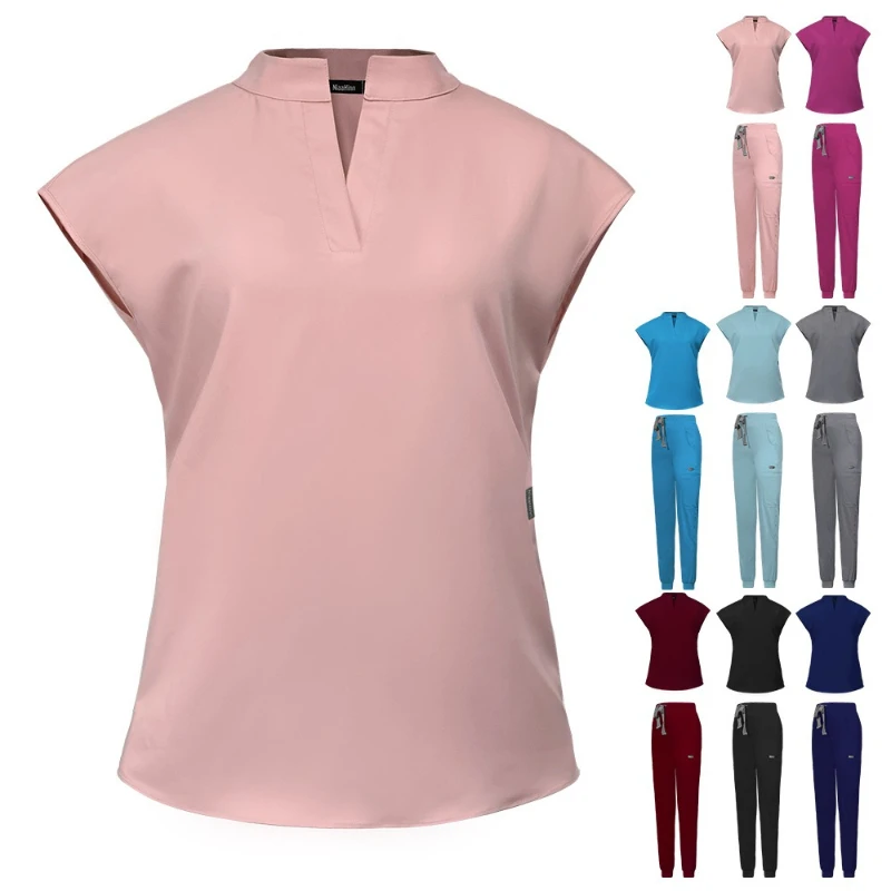 New Arrival Ladies Stand Collar Sleeveless Medical Uniform Two Piece Set for Dental Clinic Beauty Salon Doctors and Nurses