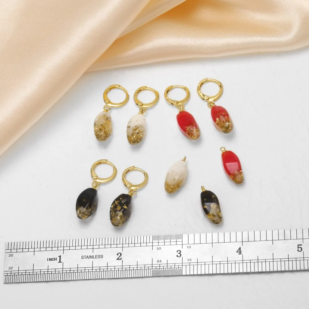 OCESRIO Resin Gold Foil Teardrop Oval Charm for Earrings Copper Gold Plated Handmade DIY Jewelry Making Component chma686